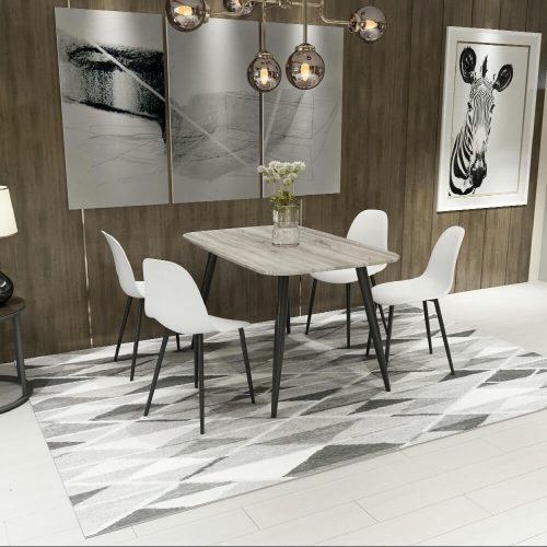 Grey Oak Rectangle Table & 4 White Curve Chairs [Aspen]