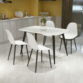 White Rectangle Table & 4 White Curve Chairs [Aspen]