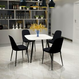 White Square Table & 4 Black Duo Chairs [Aspen]