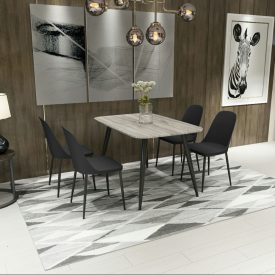 Grey Oak Rectangle Table & 4 Black Duo Chairs [Aspen]