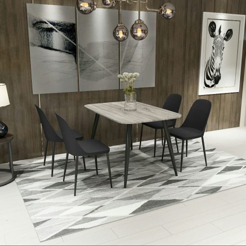 Grey Oak Rectangle Table & 4 Black Duo Chairs [Aspen]