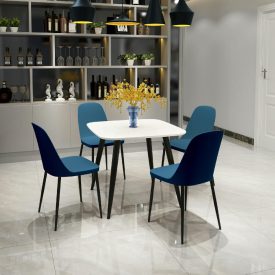 White Square Table & 4 Blue Duo Chairs [Aspen]