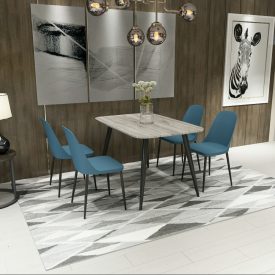 Grey Oak Rectangle Table & 4 Blue Duo Chairs [Aspen]