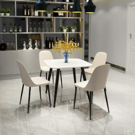 White Square Table & 4 Calico Duo Chairs [Aspen]