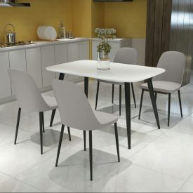 White Rectangle Table & 4 Calico Duo Chairs [Aspen]