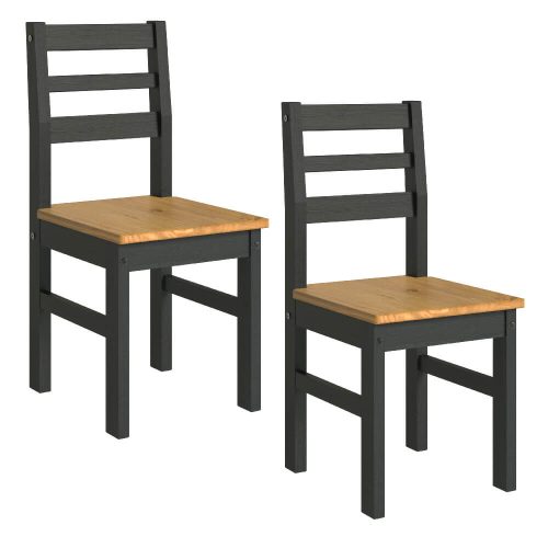 CRB107-1 Black & Pine Waxed Formal Dining Chairs (x2)