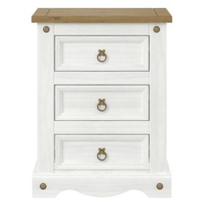 White & Pine Small Bedside Cabinet 2 Drawers [Capri]