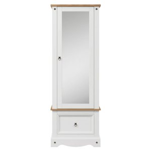 White Armoire Mirrored Door 1 Drawer [Corona]