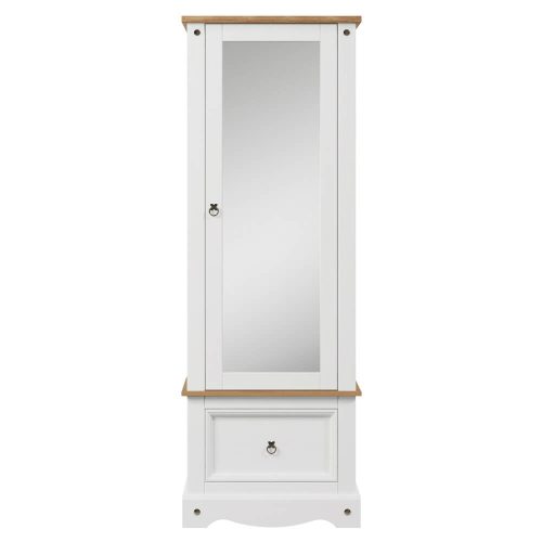 White Armoire Mirrored Door 1 Drawer [Corona]