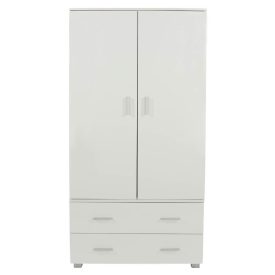 Gloss White Low Double Wardrobe 2 Drawers [Lido]