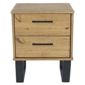 Pine & Black Metal 2 Drawer Bedside Cabinet [Texas]