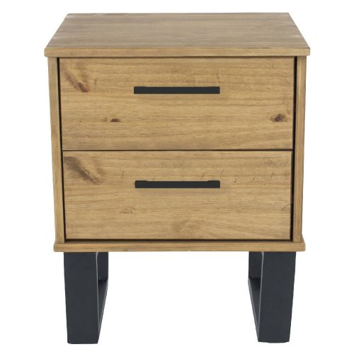 Pine & Black Metal 2 Drawer Bedside Cabinet [Texas]