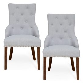Walnut Narrow Back Upholstered Dining Chair - Grey (x2)