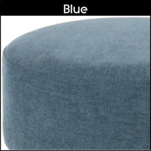 A close up of a blue fabric stool.