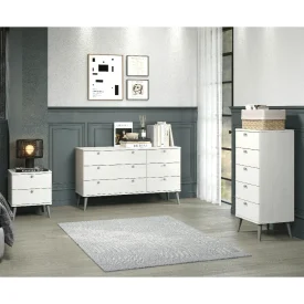 AGC310-5 August Curve whitewashed bedroom furniture in a staged setting.