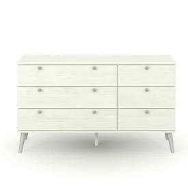 Whitewashed Wide Chest of 6 Drawers (3+3 layout)[Augusta]