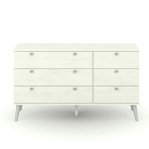 Whitewashed Wide Chest of 6 Drawers (3+3 layout)[Augusta]