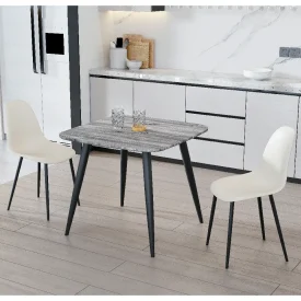 Grey Oak Table & 2 Natural Curve Chairs Dining Set [Aspen]