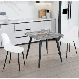 Grey Oak Table & 2 White Curve Chairs Dining Set [Aspen]