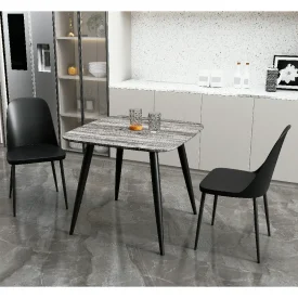 Grey Oak Table & 2 Black Duo Chairs Dining Set [Aspen]