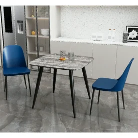 Grey Oak Table & 2 Blue Duo Chairs Dining Set [Aspen]