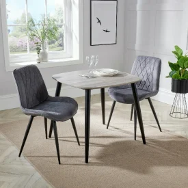 Grey Oak Dining Table & 2 Grey Fabric Chairs [Aspen]