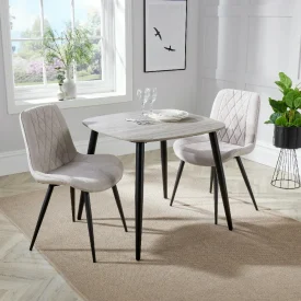 Grey Oak Dining Table & 2 Natural Fabric Chairs [Aspen]