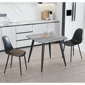 Grey Oak Table & 2 Black Curve Chairs Dining Set [Aspen]