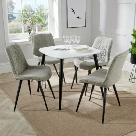 White Square Table & 4 Light Grey Fabric Chairs [Aspen]