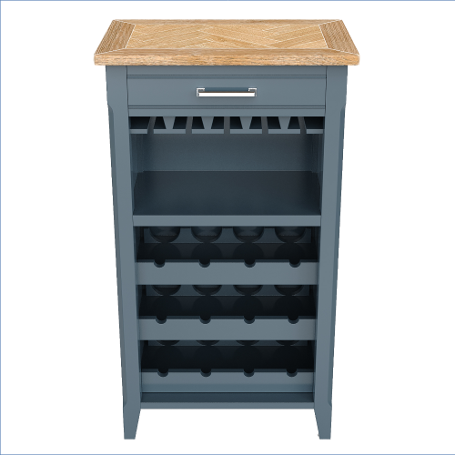 Blue & Oak Wine Rack Storage Cabinet [Signature Blue]