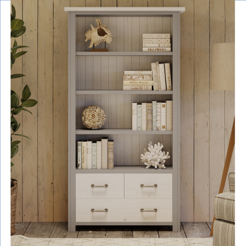 Grey Tall Wide Bookcase with Drawers [Greystone]