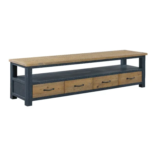 Reclaimed Large TV Unit with 4 Drawers [Splash of Blue]