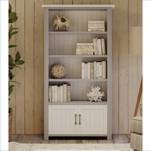 Grey Tall Wide Bookcase with Cupboard [Greystone]