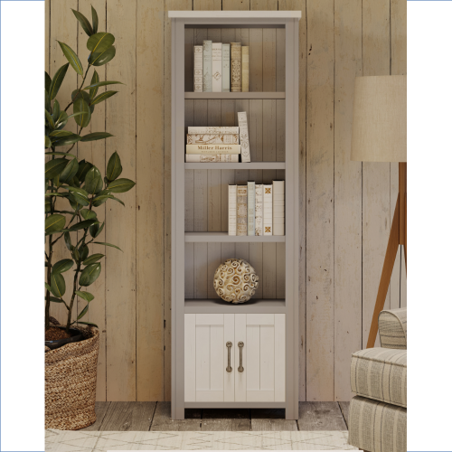 Grey Tall Narrow Bookcase with Cupboard [Greystone]