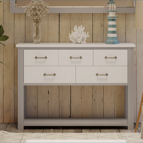 Grey Large Console Table with 5 Drawers [Greystone]