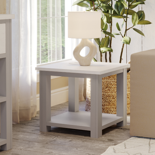 Grey Open Cube Lamp Table with Shelf [Greystone]
