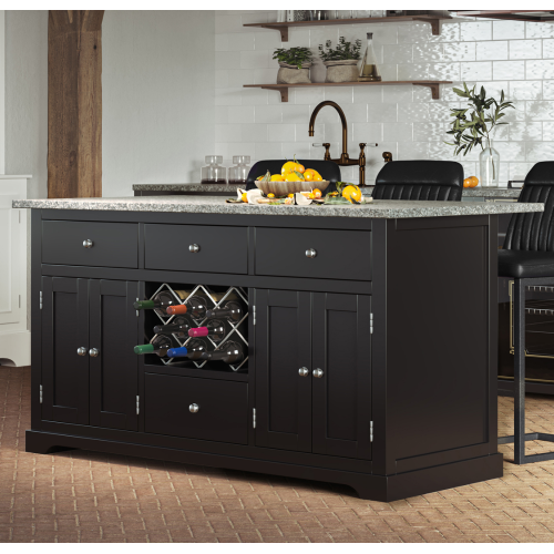 Black Kitchen Island With Grey Granite Worktop [Kitis]