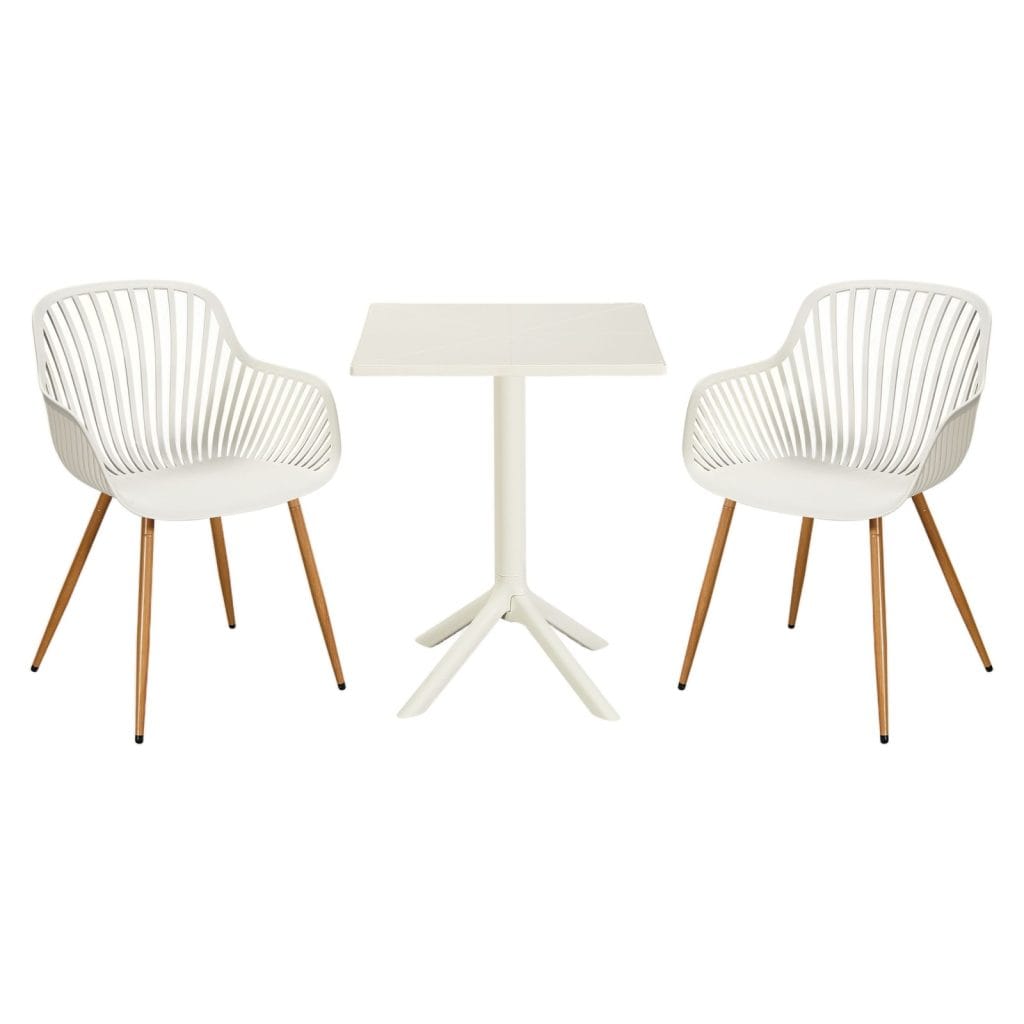 White Sunray Square Table Bistro Set, Table and 2 Chairs [Rimini]