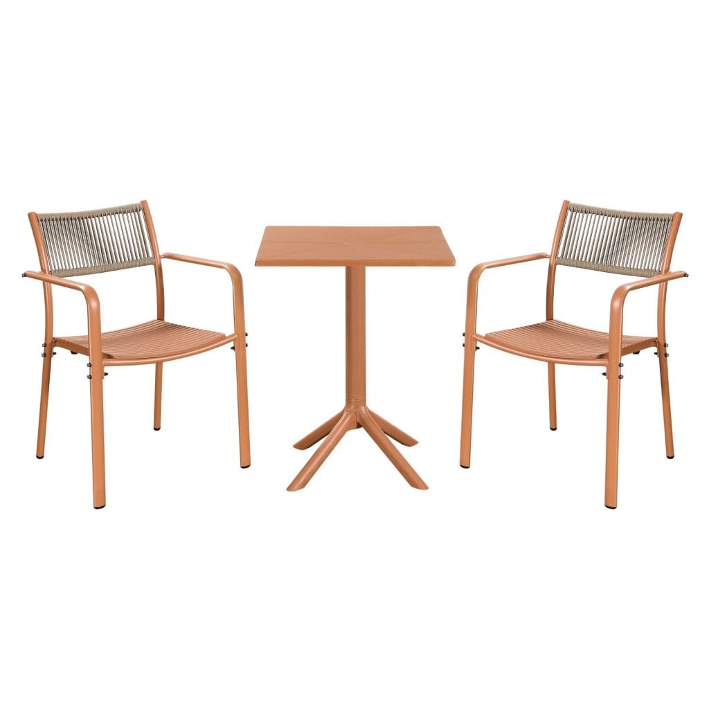 Terracotta Rope-Back Square Table Bistro Set, Table and 2 Chairs [Rimini]