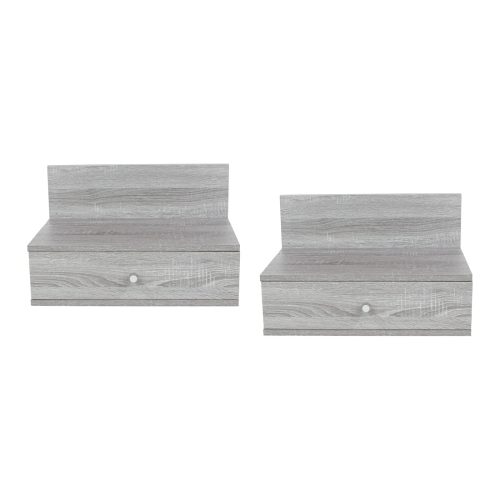 Grey Oak Effect Pair of 1 Drawer Wall Hanging Bedside Cabinets [Kelly]