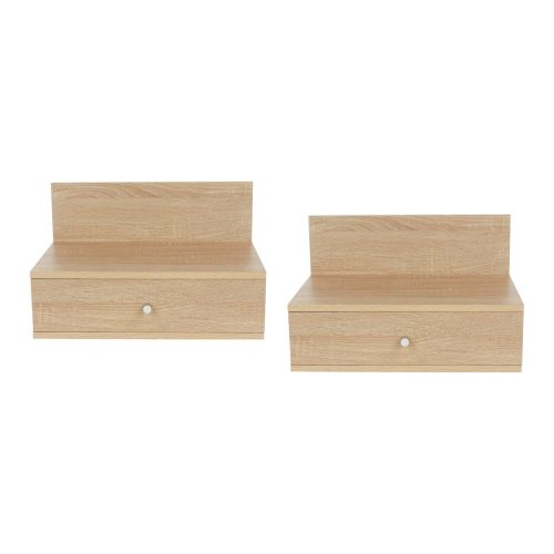 Oak Effect Pair of 1 Drawer Wall Hanging Bedside Cabinets [Kelly]
