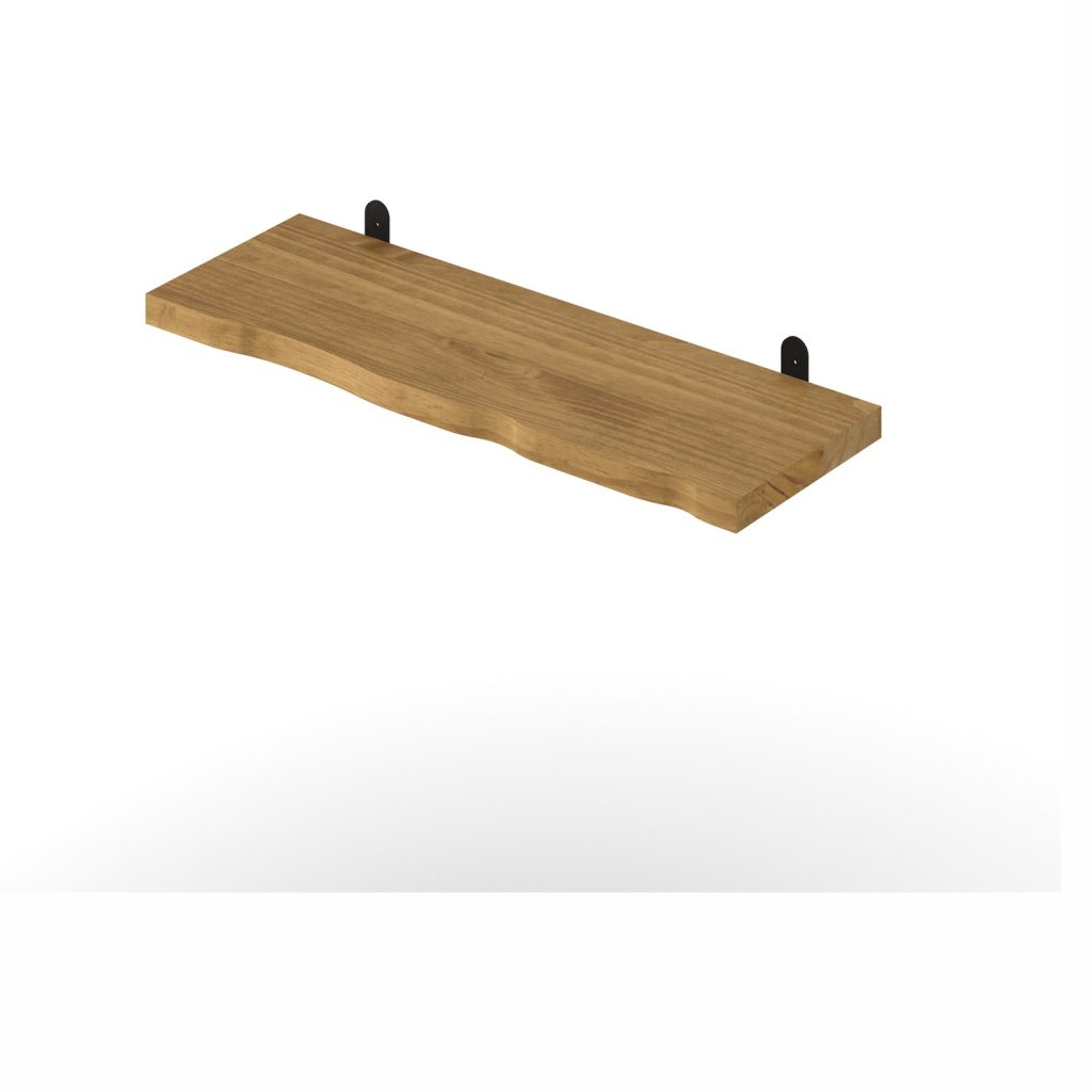 Antique Waxed Pine 60cm Chunky Live Edge Shelf with Metal Bracket Kit [Shelco]