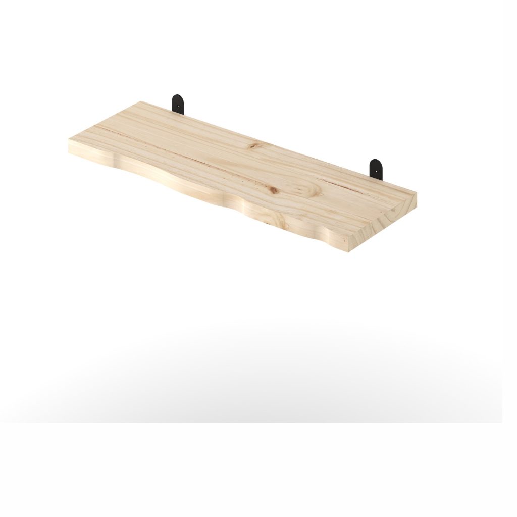 Natural Pine 60cm Chunky Live Edge Shelf with Metal Bracket Kit [Shelco]