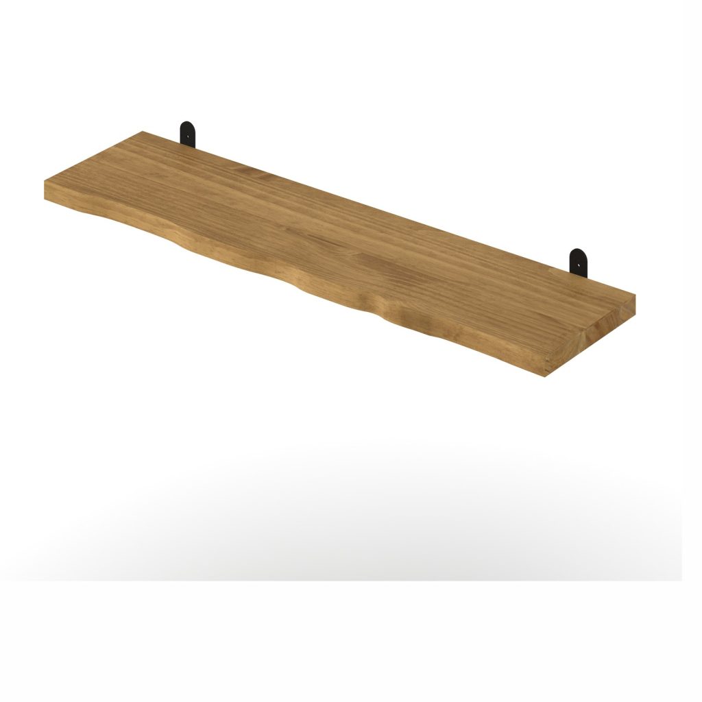 Antique Waxed Pine 90cm Chunky Live Edge Shelf with Metal Bracket Kit [Shelco]