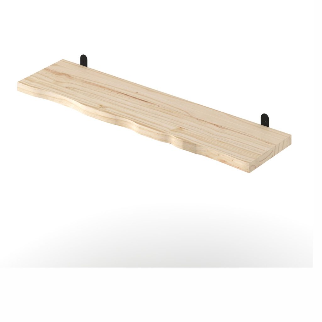 Natural Pine 90cm Chunky Live Edge Shelf with Metal Bracket Kit [Shelco]