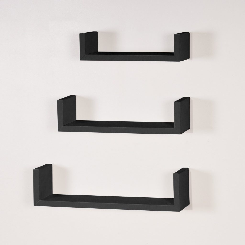 Matt Black Set of 3 'U' Shape Floating Shelf Kit [Hudson]