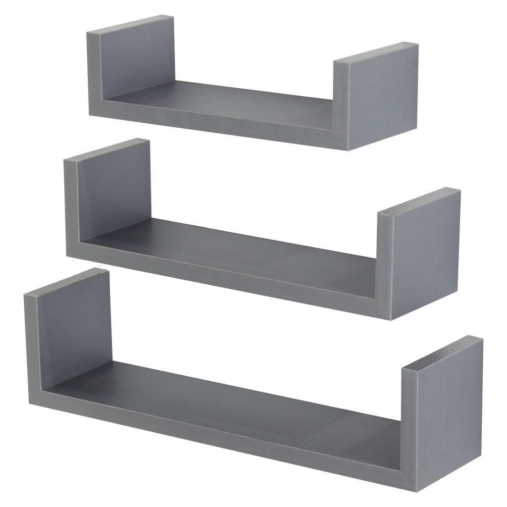Matt Grey Set of 3 'U' Shape Floating Shelf Kit [Hudson]