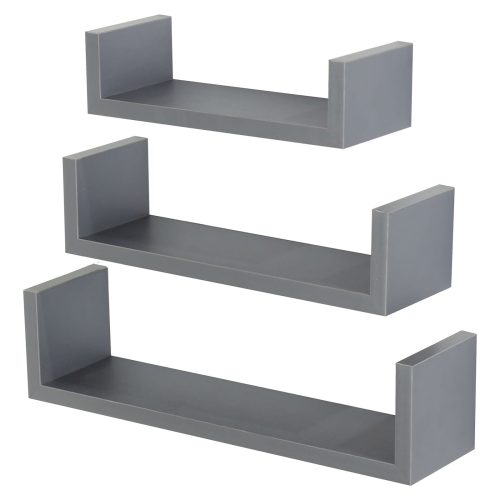 Matt Grey Set of 3 'U' Shape Floating Shelf Kit [Hudson]