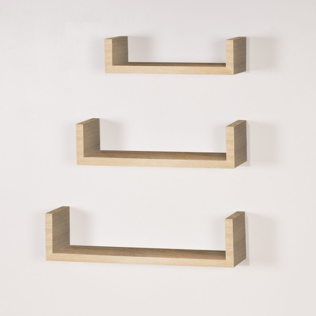 Oak Set of 3 'U' Shape Floating Shelf Kit [Hudson]
