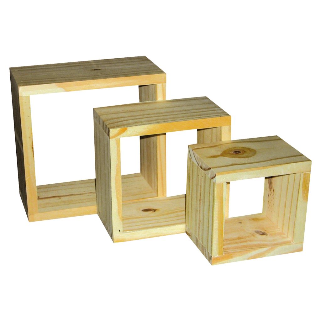 Natural Pine Set of 3 Wall Cube Shelves [Shelco]